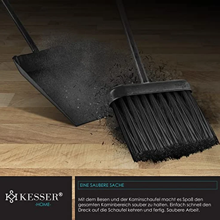 KESSER® Kaminholzregal 5-teiliges Set Kaminholzständer Feuerholzablage Brennholzregal Innen und Aussen Metall 2 Ebenen mit 4 Kaminwerkzeug für Kamin & Ofen, Stahl 40 x 30 x 74,5 cm Verstellbare Schwarz – Bild 8