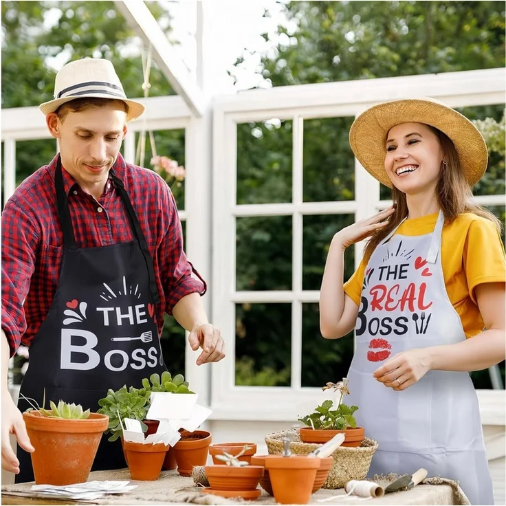 FOUORTUNATE-BEE Kochschürze 2er-Set lustige Paar-Küchenschürzen mit Taschen, verstellbar, (2-tlg), Ideal als Geschenk zu Hochzeit, Valentinstag oder Weihnachten – Bild 3