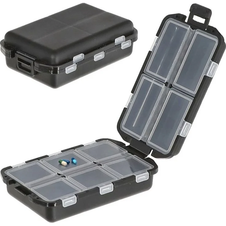 CEPEWA Pillendose Pillenbox 10 Fächer schwarz Kunststoff 10 x 3 x 6,5 cm Box zum Aufklappen – Bild 4