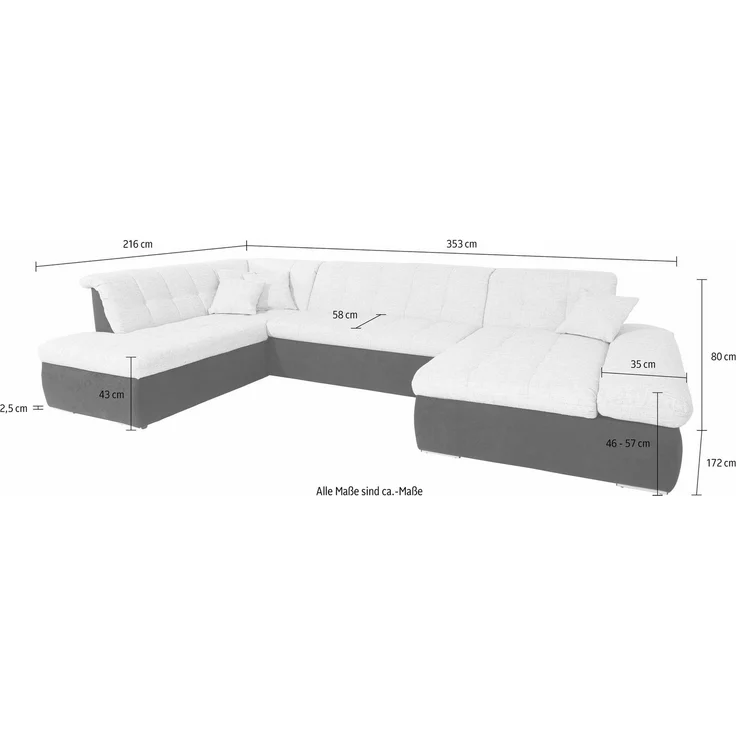 DOMO collection Wohnlandschaft Moric U-Form auch in Cord, im XXL-Format, wahlweise mit Bettfunktion und Armlehnenverstellung – Bild 3