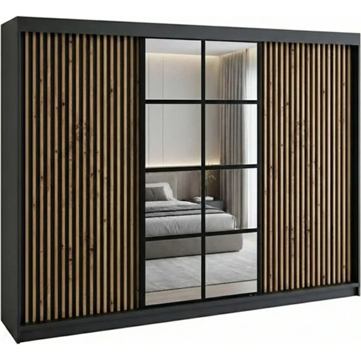 Schwebetürenschrank NORIVO 2-türig Schrank 200 cm (mit Spiegel) Farbe: Schwarz,Schwarz,Schwarz,Schwarz – Bild 2