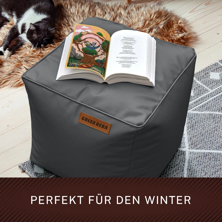 Green Bean® Sitzhocker aus Kunstleder - Pouf mit EPS Perlen Füllung - 40 x 40 cm - perfekte Ergänzung zum Sitzsack - Grau – Bild 6