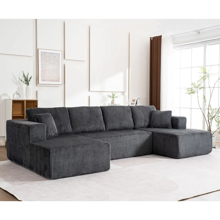 Schlafsofa U-Form 332x156x88 cm Grau aus Corduroy mit Federkern- und Schwammkernkomfort, ohne Montage – Bild 3