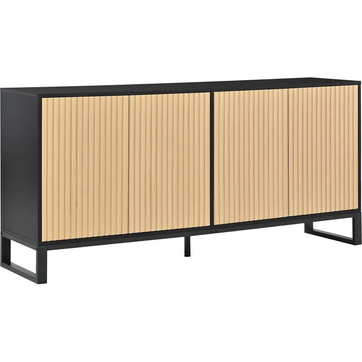 DESVIAE Sideboard Natur/Schwarz aus MDF/Spanplatte – 160x75x40 cm – 4 Türen, verstellbare Einlegeböden – Bild 8