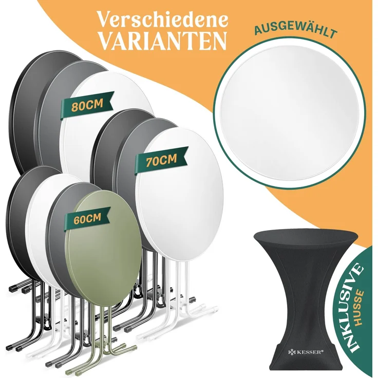 KESSER® Gastro Stehtisch klappbar - Gastronomie Bistrotisch rund - Wetterbeständiger Klapptisch Gartentisch - Runder Partytisch - Hitzebeständig - Stabil und sicher Weiß, Ø 60 cm, 2er Set – Bild 7