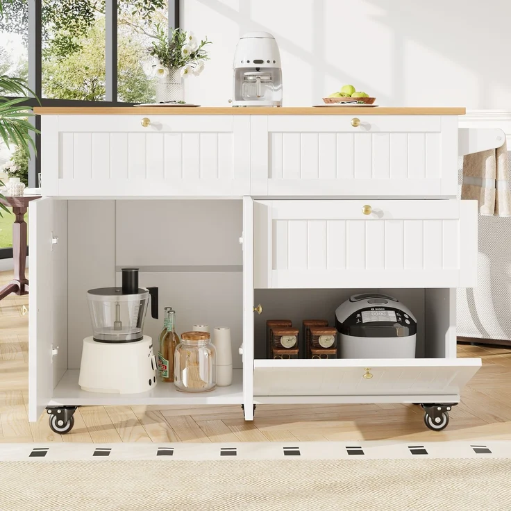 Abrihome Küchenwagen mit Stauraum und Rollen, Weiß, 88x70x133 cm – Bild 4