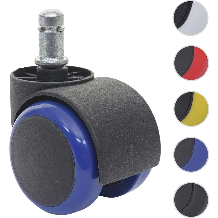 5er-Set Hartbodenrollen HWC-H86, Bürostuhl-Rollen Stuhlrollen, 150kg belastbar Ø 11mm ~ blau – Bild 8