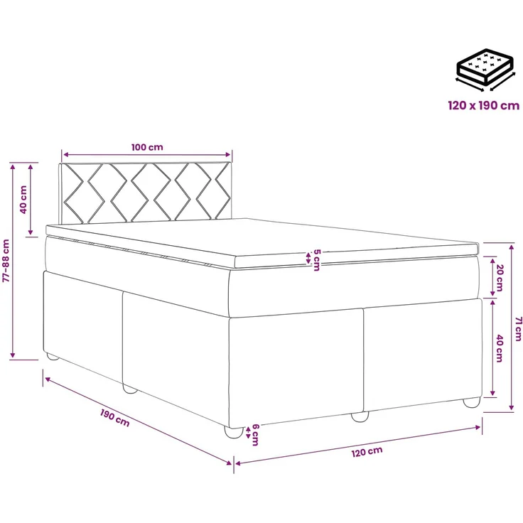 vidaXL Boxspringbett mit Matratze Creme 120 x 190 cm Stoff 3451431 – Bild 11