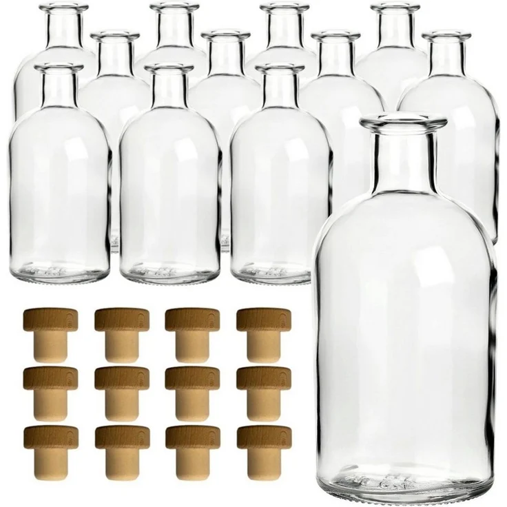 gouveo Trinkflasche Glasflaschen 250 ml Apotheker mit Korken - Leere Likörflasche 0,25 l, 12er Set, Transparent, HGK – Bild 1