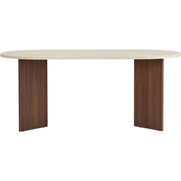 Modern Dining Table, 180 x 90 x 75 cm, Travertine & Walnut Colors | 100% Melamine Coated Particle Board, 25 mm Thickness | Stylish & Durable Design, Perfect for Contemporary Dining Spaces – Bild 7