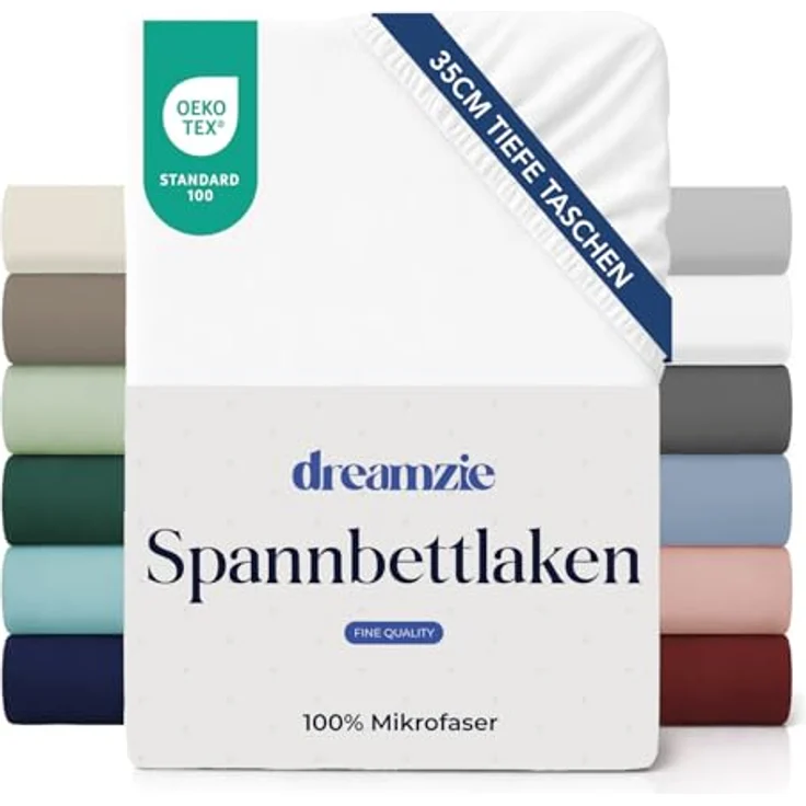 Dreamzie Spannbettlaken 160x200 cm - 35 cm Tiefe Tasche - 100% Mikrofaser Bettlaken - Elfenbein, Schadstoffgeprüft(Oeko TEX), Bettlaken mit Gummizug – Bild 2