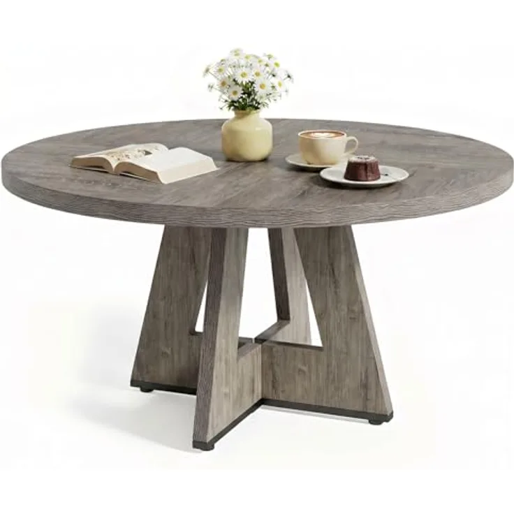 LITTLE TREE Runder Esstisch 120 cm, Esszimmertisch mit Holzsockel für 4–6 Personen, Kleiner Küchentisch im Minimalistischen Design, für Wohnzimmer Balkon Esszimmer, Grau