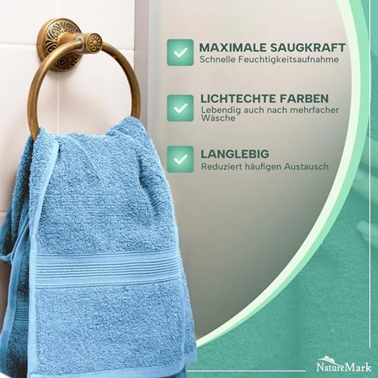 NatureMark 8 Handtücher Set - 100% Baumwolle - Saugfähige und langlebige Handtücher, Größe 50×100 cm, Hellblau – Bild 2