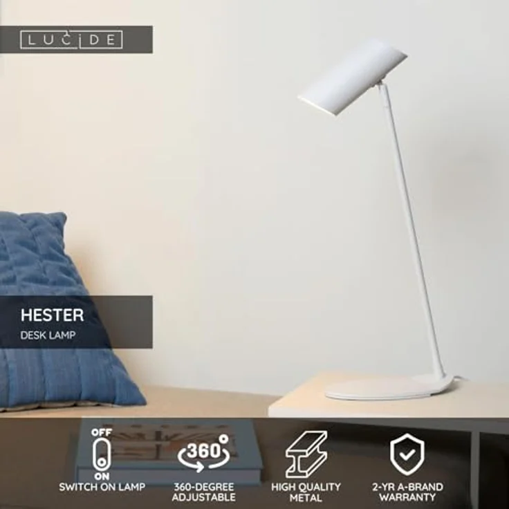 LUCIDE HESTER, Schreibtischlampe dreh- und kippbar, 1xGU10, Weiß, Metall, mit Schalter – Bild 3