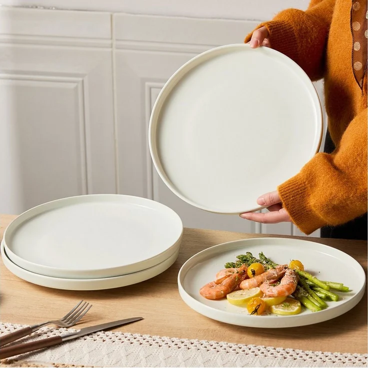 JIWOO Teller 4er Ø26,5cm, Frühstücksteller Salatteller Steakteller Dessertteller, (24 St), Keramik Tellerset Weiß Mikrowellen spülmaschinenfest Ø26,5 cm – Bild 3