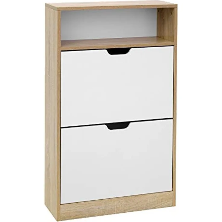 Vasagle Schuhschrank mit 2 Klappen, Schuhregal mit Zusatzfach, Schuhaufbewahrung, Schuh-Organizer, pflegeleichte Melaminbeschichtung, 60 x 24 x 102 cm, Weiß-Natur von Songmics LBC04NW