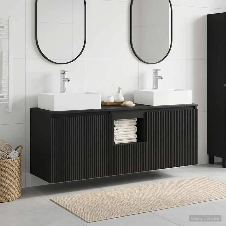 vidaXL Badezimmerschrank-Set 3 stk. Schwarz 129 x 41 x 79,5 cm 3405648 – Bild 1