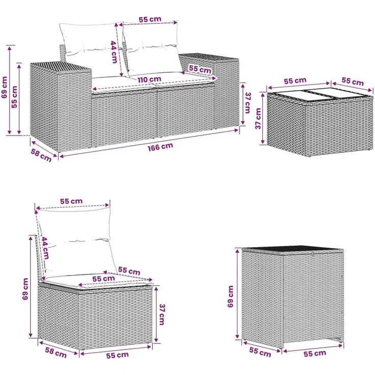 vidaXL Sofa Set 8 stk. Beige und Hellgrau Polyrattan und Stahl 3448501 – Bild 12