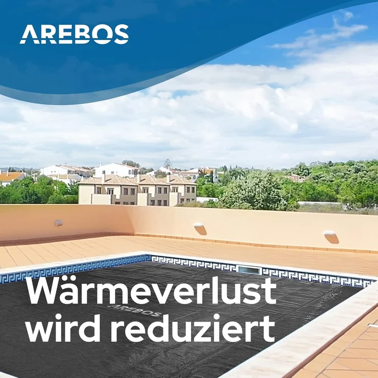 Arebos Solarabdeckplane Solarplane 120 µm Pool-Abdeckplane mit Wärmefolie (Stück, schwarz), 120mic – Bild 4