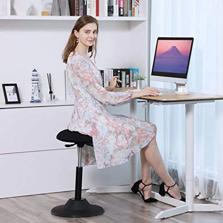 Höhenverstellbarer Bürohocker, ergonomischer Arbeitshocker, um 360° drehbarer Hocker, Sitzhöhe 50-70 cm, mit Anti-Rutsch-Bodenring OSC01BK – Bild 3