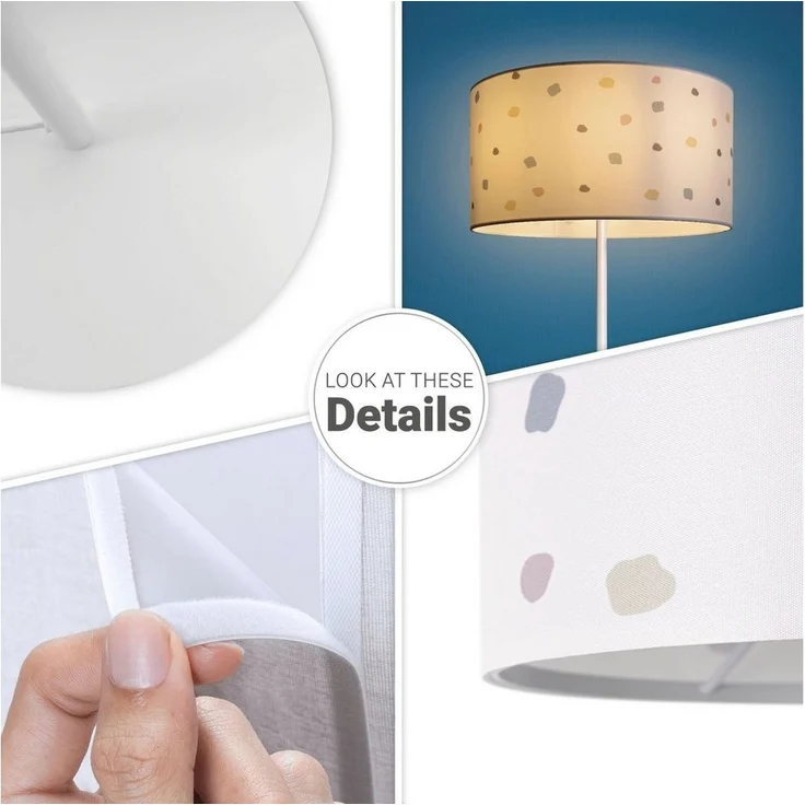Paco Home Stehlampe Luca Dots, ohne Leuchtmittel, Wohnzimmer Stoffschirm E27 Textil Lampenschirm Rund Punkte Stoff – Bild 2