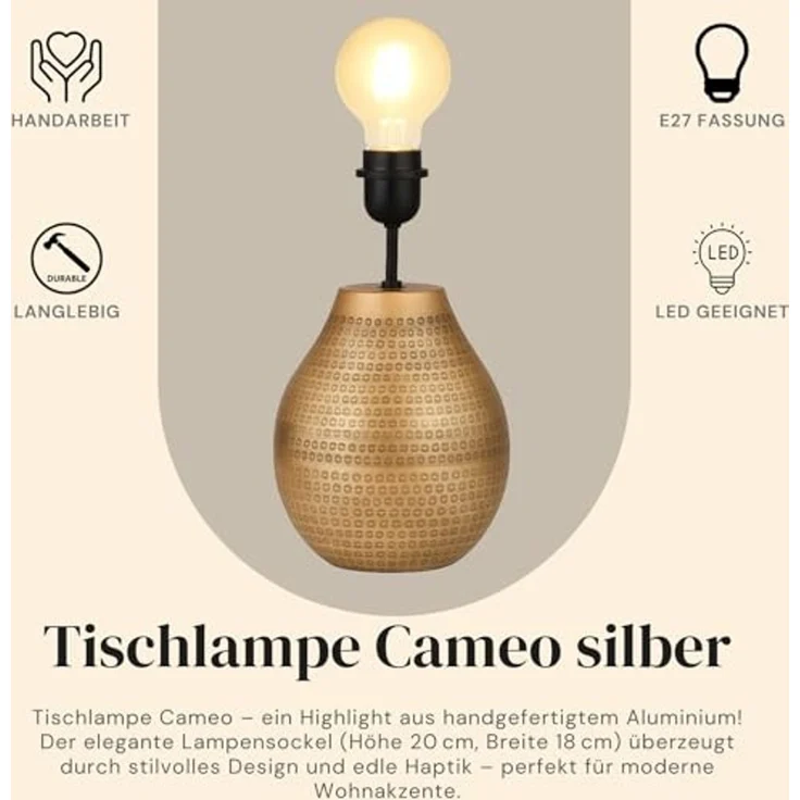 Marrakesch Orient & Mediterran Interior Nachttischlampe Tischlampenfuß Cameo Gold 20cm - orientalischer Lampensockel Metall, Handarbeit – Bild 7