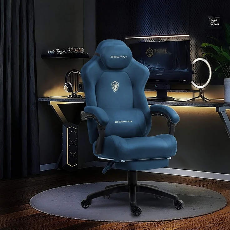 Dowinx Gaming-Stuhl Atmungsaktiver und Ergonomischer Bürostuhl aus Mikrofaser-Velours (Packung), Weiches Sitzgefühl, Verstellbarer Schreibtischstuhl mit Fußstütze – Bild 2