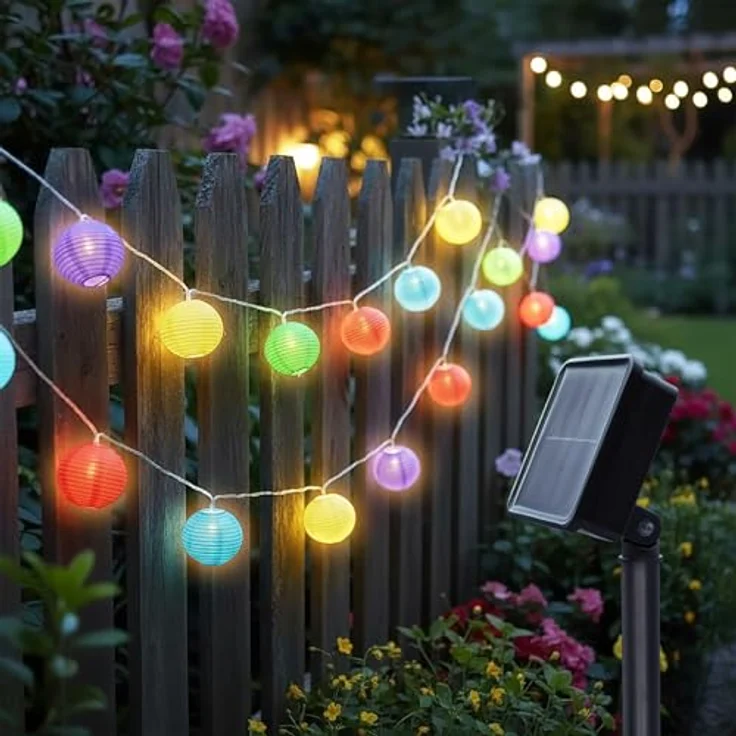 Spetebo Solar Lichterkette mit 10 bunten Garten Lampions, 2,7 m Außen Partybeleuchtung, warm weiß – Bild 1