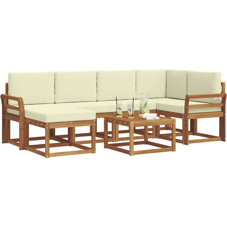 vidaXL Outdoor-Sofagarnitur mit Kissen 7 pcs Natur und Creme 3366673 – Bild 3