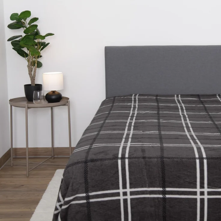 Kuscheldecke ( Dunkelgrau ) XXL - 220x240cm - hochwertige Fleecedecke, große weiche Wohndecke Karo Muster - kuschelig weich – Bild 1
