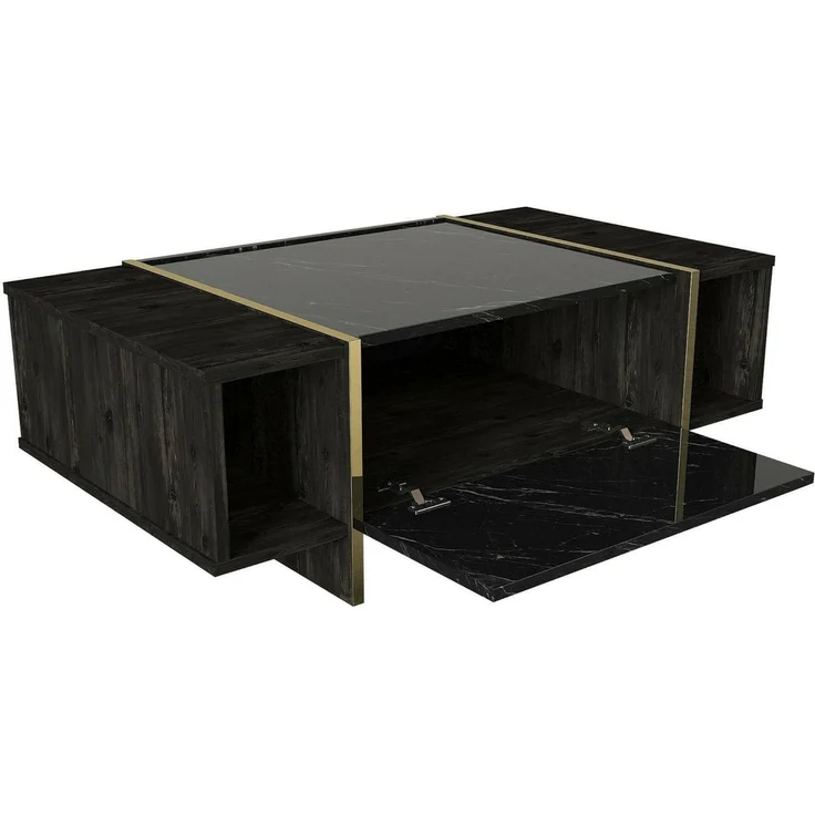 Dmora - Couchtisch Miram, Couchtisch, Zeitschriftenständer für Sofa, Ablage für Wohnzimmer, 104 x 60 x 37 cm, Schwarz und Gold – Bild 6