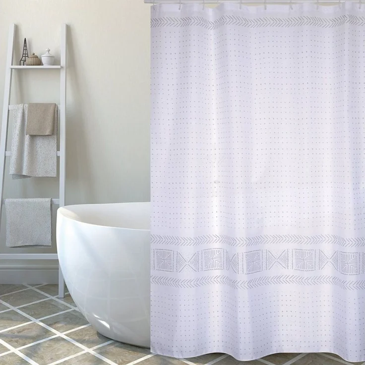MSV Duschvorhang Cotexsa TORALLA Breite 180 cm, Premium Textil-Duschvorhang, Made in Spain, 100% Polyester, wasserundurchlässig, Anti-Schimmel-Effekt, Anti-Bakteriell beschichtet, waschbar 30°, 180 x 200 cm, Farbe weiß, mit Muster – Bild 2
