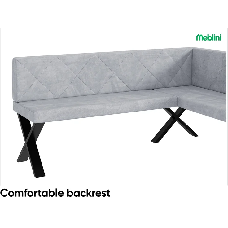 MEBLINI Eckbank für Esszimmer - Küchenbank - Essecke - Sitzecke Küche - ERIC - X-Beine 128x168x87cm Rechts - Hellgrau Samt – Bild 5