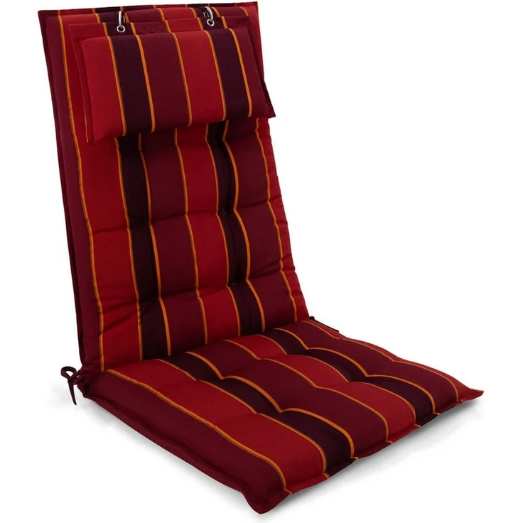 Beautissu Hochlehnerauflage Premium Hochlehner Auflage Kopfpolster Sun Sun-HL, 120x50cm, Rot, Mit Kopfpolster, rutschfest & robust – Befestigungsbänder, UV 5 – Bild 1