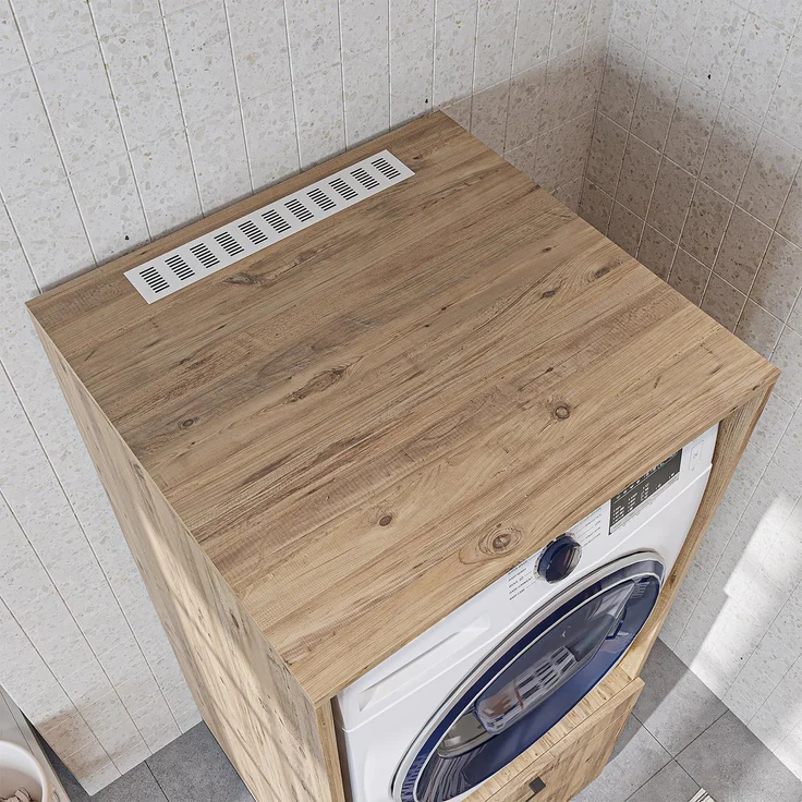 Roomart Waschmaschinenschrank 67 cm – Ausziehbrett, Schublade & Soft-Close Tür | • Eiche – Bild 7
