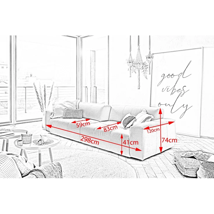 KAWOLA Big Sofa PALACE 3-Sitzer mit Sitztiefenverstellung Cord smaragd 74 x 120 x 298 cm – Bild 5