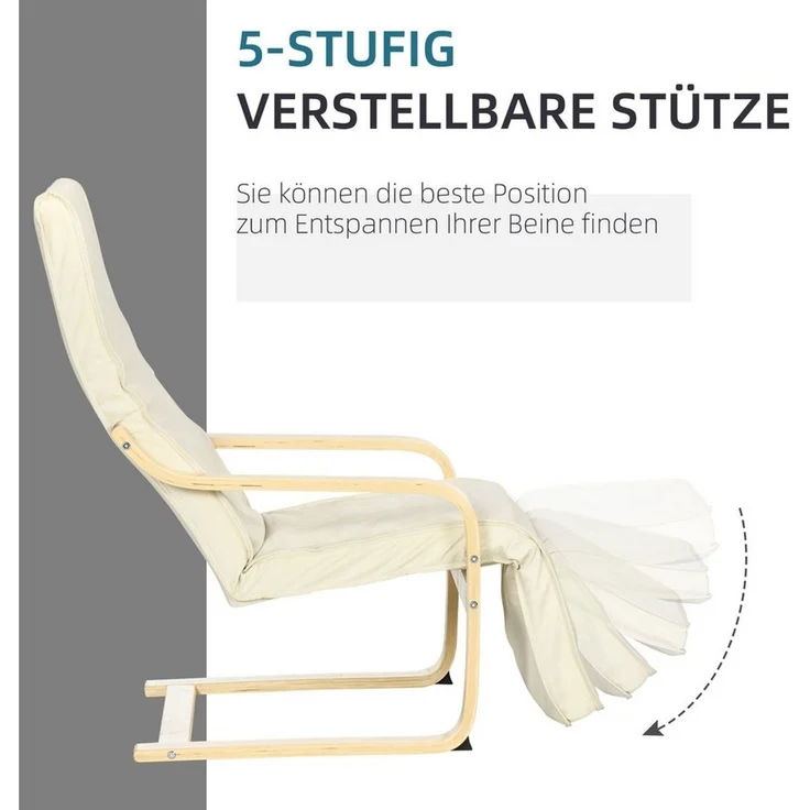 HOMCOM Relaxsessel Polstersessel mit Leinenoptik Sessel (Set, 1-St, Lesesessel), 5-fach verstellbare Fußstütze, abnehmbare Bezüge – Bild 4