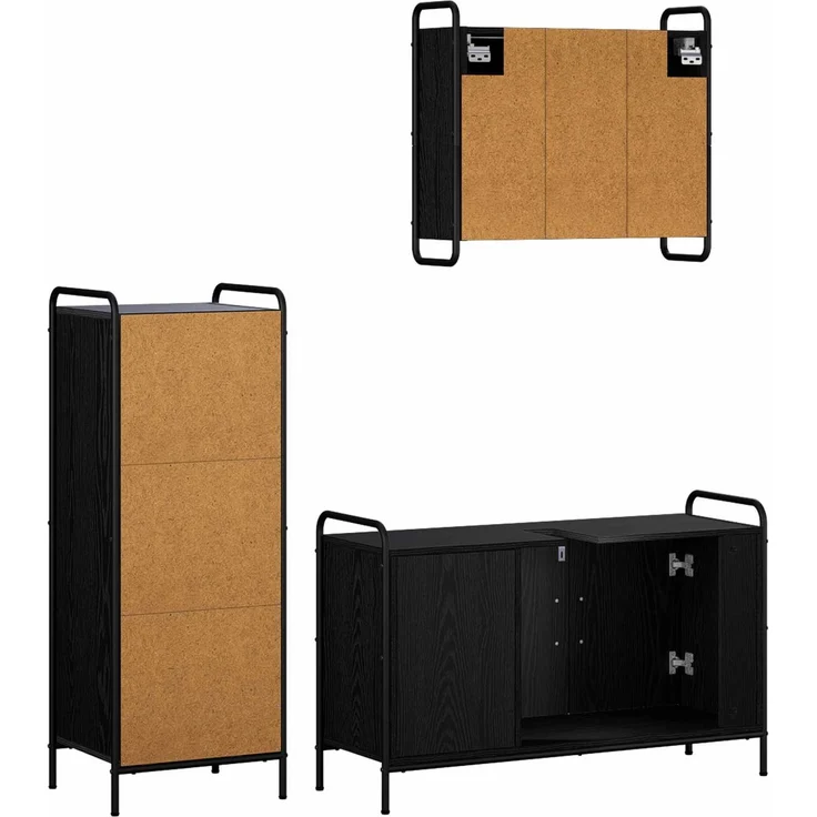 vidaXL Badezimmerschrank-Set 3 Stk. Schwarz Eichen-Optik 3444525 – Bild 7