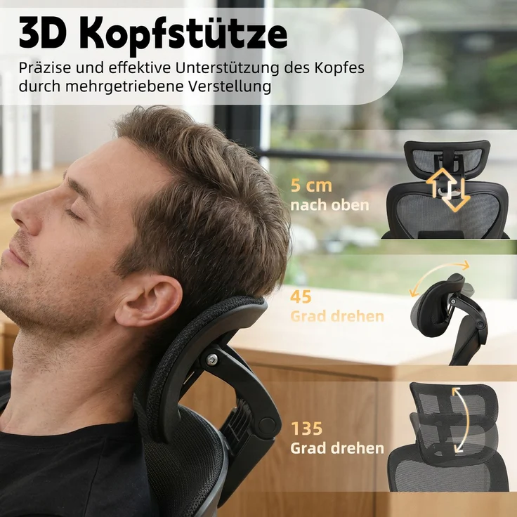 Klappbarer ergonomischer Bürostuhl, kleiner Platz-Klappstuhl mit Taillenstütze, Ganznetzschiebekissen, klappbare Armlehnen, 3D-Kopfstützen und Bürostuhl mit Arbeitspedalen,schwarz--Schwarz--129x48.5x62cm--YOUDENOVA – Bild 6