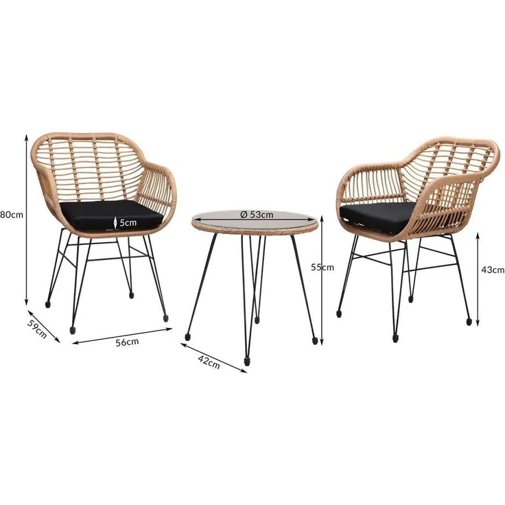 Casaria 'BALI ' Balkonset, 3-tlg, Wetterfest, Polyrattan, pulverbeschichteter Stahl, Rattan Look – Bild 8