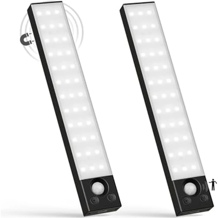LQWELL LED Unterbauleuchte mit Bewegungsmelder, Dimmbar, Akku, USB-C Wiederaufladbar Schranklicht, LED fest integriert, Treppenlicht Nachttischlampe 22,5 cm, 1500 mAh, für Küche, Kleiderschrank, Schlafzimmer – Bild 2