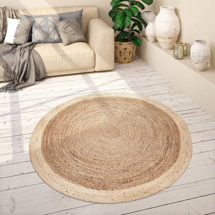 Paco Home Teppich Viborg 594, rund, Höhe: 6 mm, Jute, Modern, Boho, Ethno, Handgefertigter Natur-Teppich – Bild 5