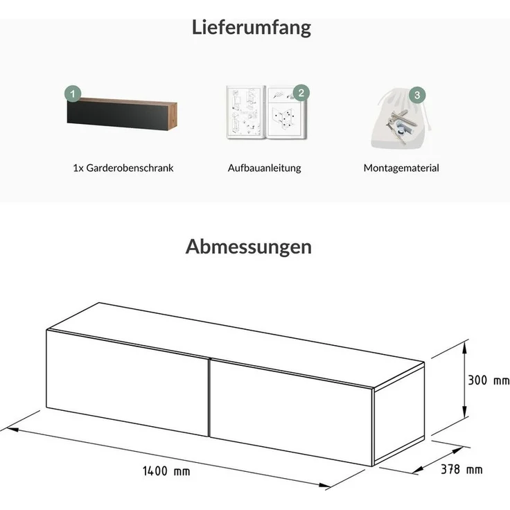 Planetmöbel Garderoben-Set Garderobenschrank Flur 140 cm, verschiedene Farben, (Garderobenschrank, Wandgarderobe hängend oder stehend), in verschiedenen Farben – Bild 3