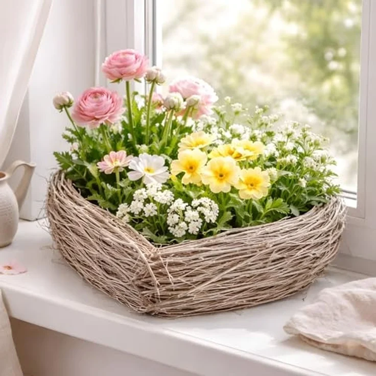 Dekoleidenschaft Pflanzschale "Herz" Weide & Reisig grau, Pflanzkorb Ø 35 cm, Blumenkorb, Pflanztopf, rustikales Pflanzgefäß in Herzform, Balkon & Gartendeko – Bild 1