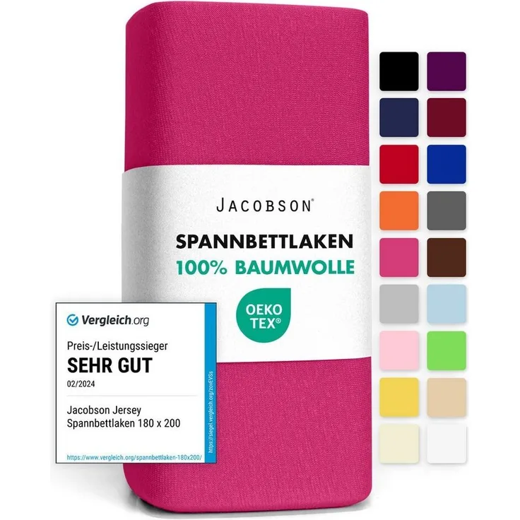 Jacobson Spannbettlaken aus 100% Baumwolle, Jersey Bettlaken 160 g/m², Spannbetttuch mit Gummizug, OEKO-TEX®, pflegeleicht, viele Farben