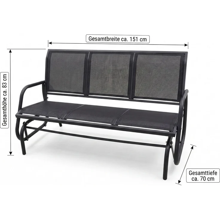 Schaukelbank Gartenbank 3-Sitzer, ca. 151 x 70 x 83 cm – Schwarz – Bild 7