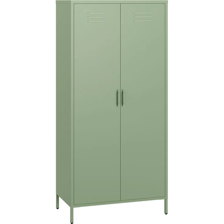 skølm 'Atria' Kleiderschrank, Metall, 170x45x80 cm, grün, Garderobe mit 4 Fächern und 2 Kleiderstangen – Bild 2