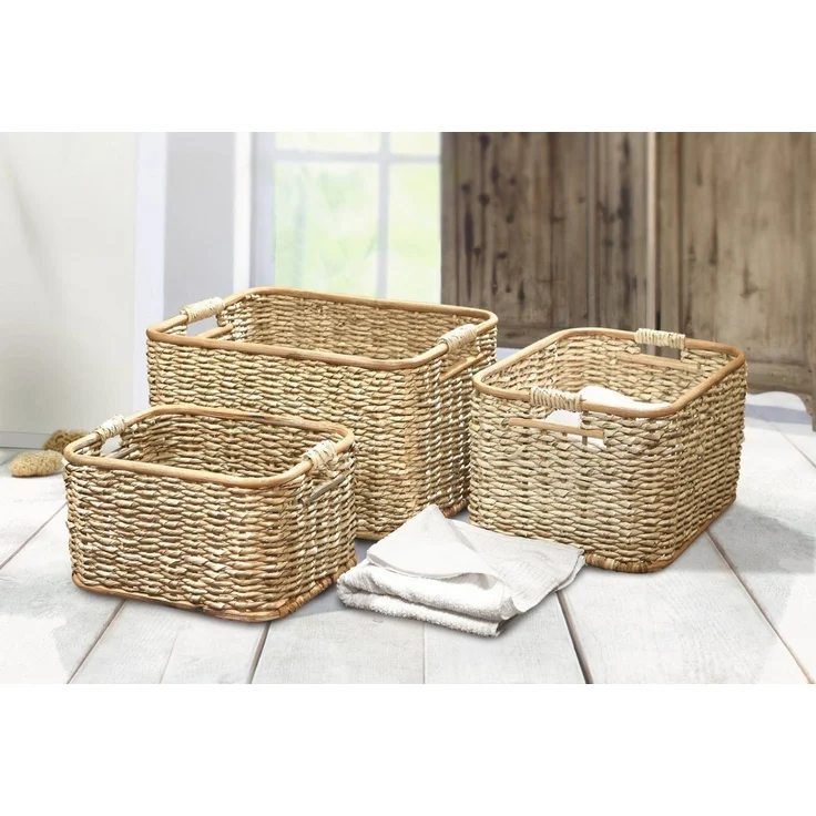 Dekoleidenschaft Aufbewahrungskorb aus Rattan und Schilfstroh in 3 Größen, Regalkorb, Wäschekorb, Korb (1 St), Regalkorb, Wäschekorb, Korb, Flechtkorb, Schrankkorb, Dekokorb, Kiste – Bild 1