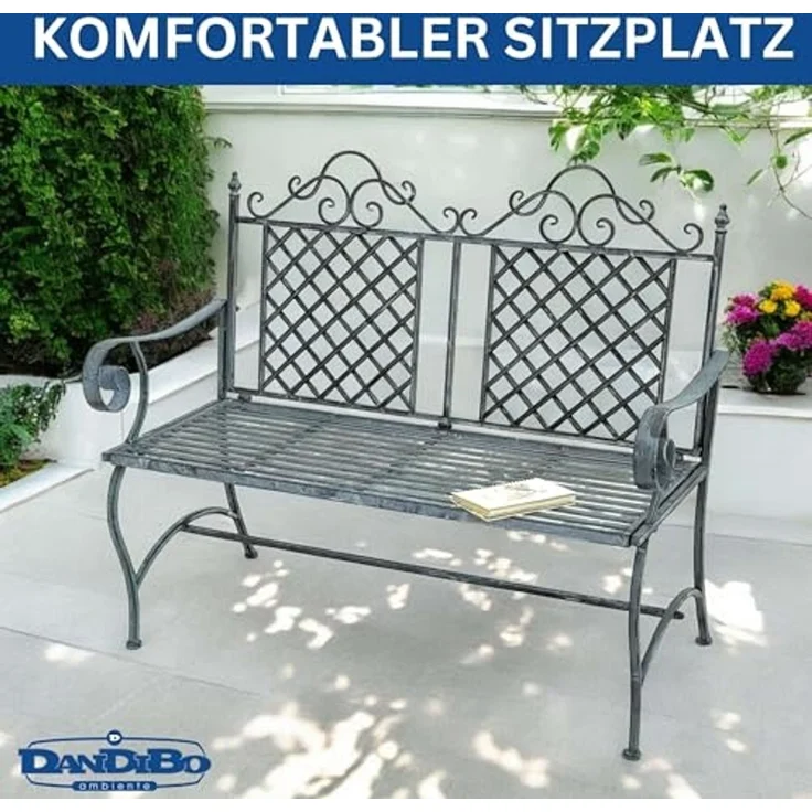 DanDiBo Gartenbank Wetterfest 2 Sitzer Metall Grau 120 cm 96592 Sitzbank Eisen Bank Garten Antik Parkbank – Bild 6