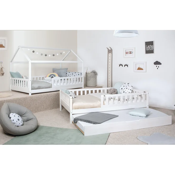 2-in-1 Hausbett Bodenbett "Duo" 100x200 Kiefer Massiv
